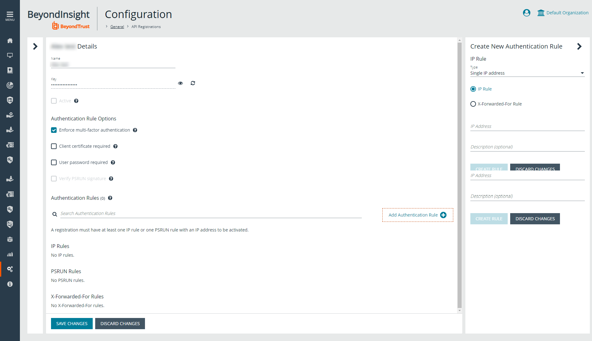 Configuration > General > API Registrations