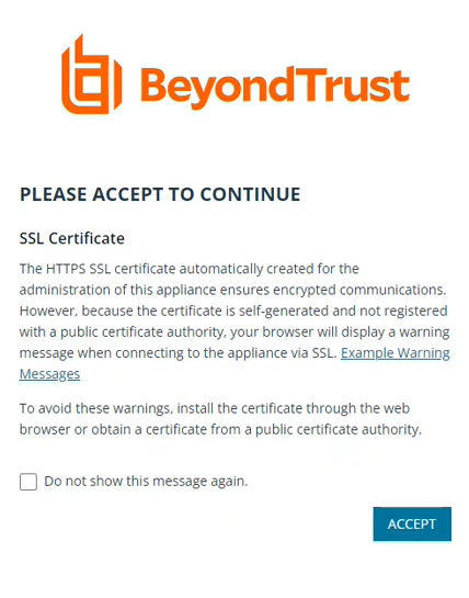 SSL certification message for U-Series Appliance 