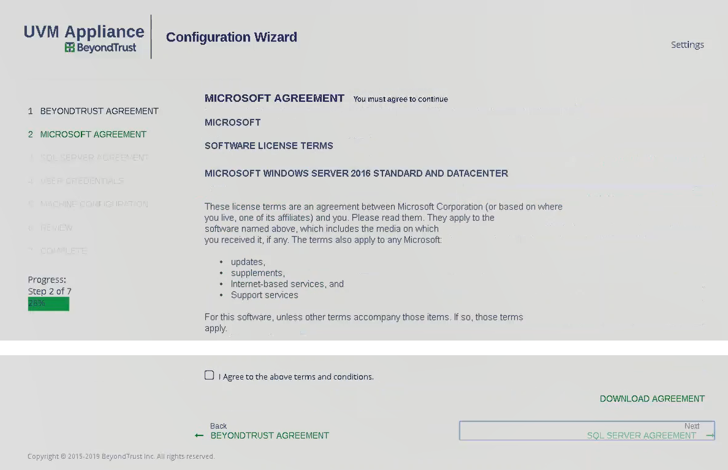 Screenshot of the confirmation area of the Microsoft terms and conditions page