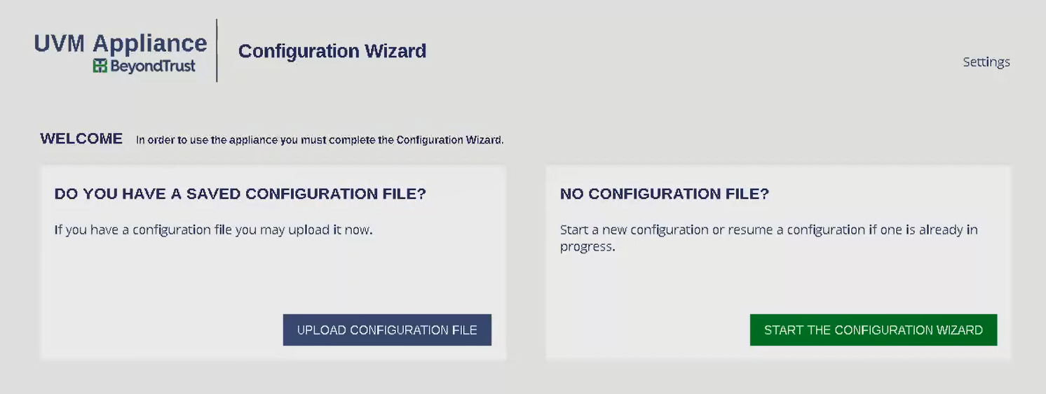 Screenshot of Configuration Wizard Welcome page