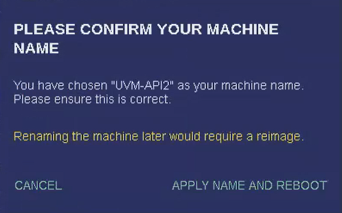 Screenshot of machine name confirmation page