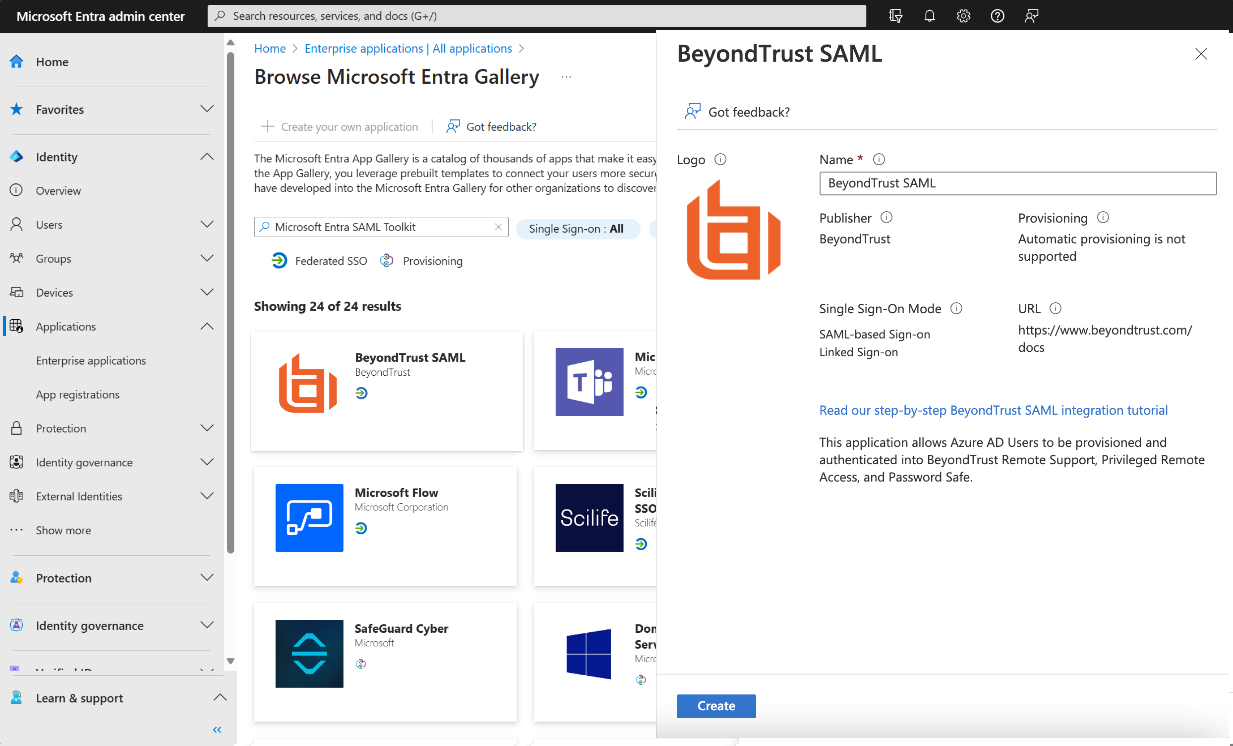 BeyondTrust SAML App in the Entra ID Gallery
