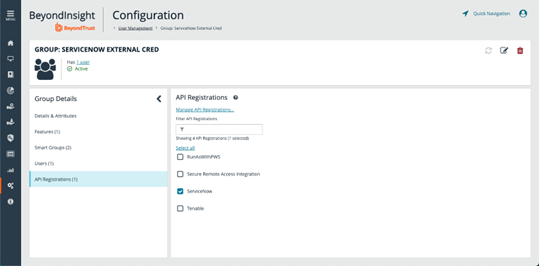 Assign API Registration to ServiceNow group in BeyondInsight