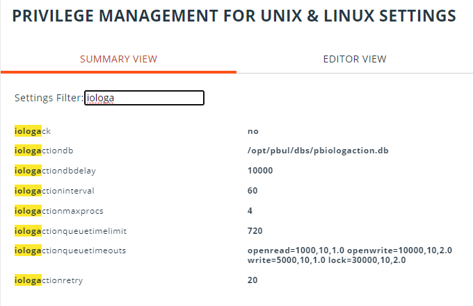 Endpoint Privilege Management for Unix and Linux settings for a host managed in BeyondInsight for Unix & Linux