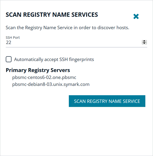 An image of Scan Registry Name Services on the Host Inventory page in BeyondInsight for Unix & Linux.
