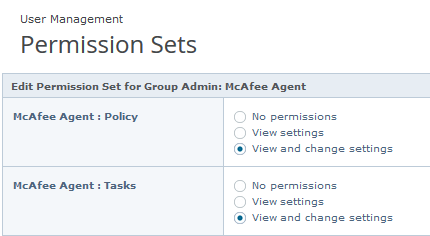 The Permission Set for the McAfee Agent