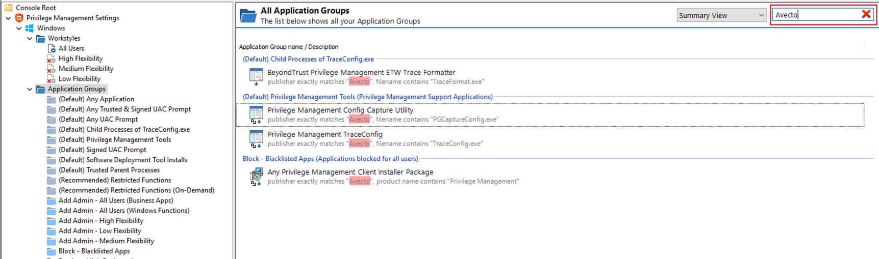 Search application groups in an upgrade scenario