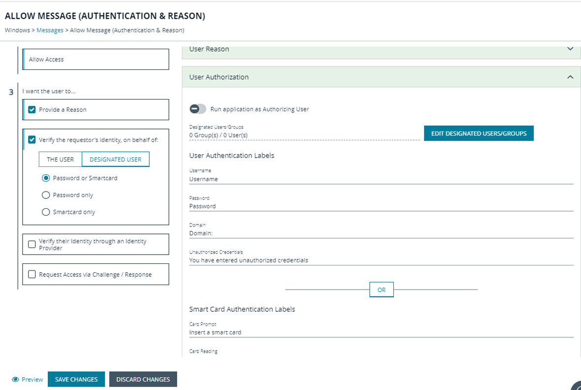Click User Authorization to expand and customize labels and description.