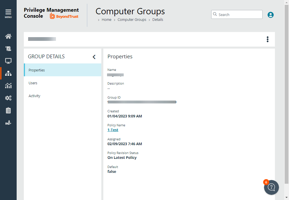 Computer Groups details in Privilege Management Cloud.