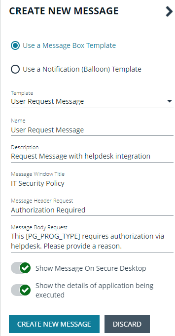 Create a new authentication message in PM Cloud.
