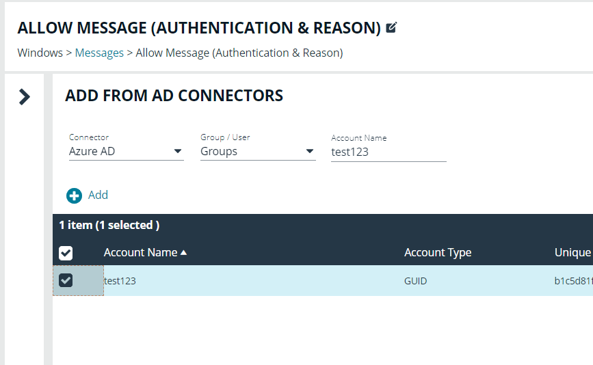 Select an AD connector when adding Designated Users in EPM Policy Editor.