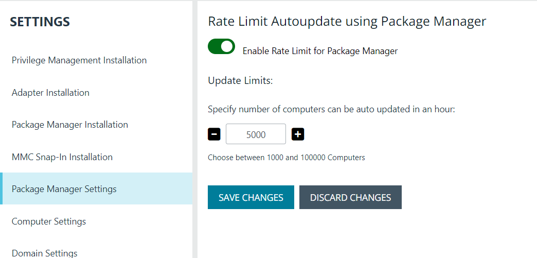 Rate limit settings for EPM Package Manager.