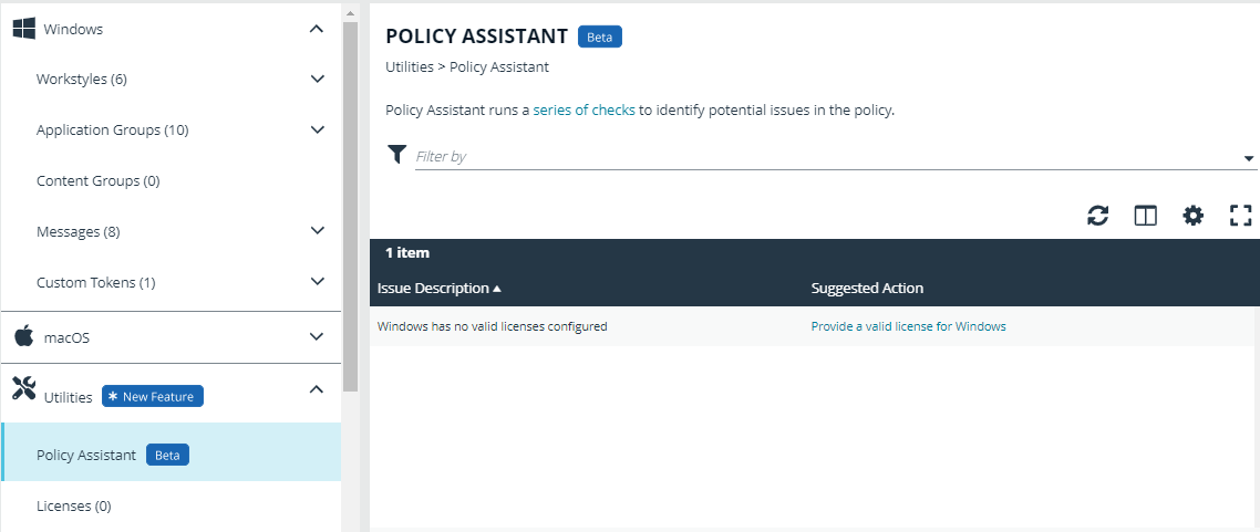Policy Assistant in EPM Policy Editor.