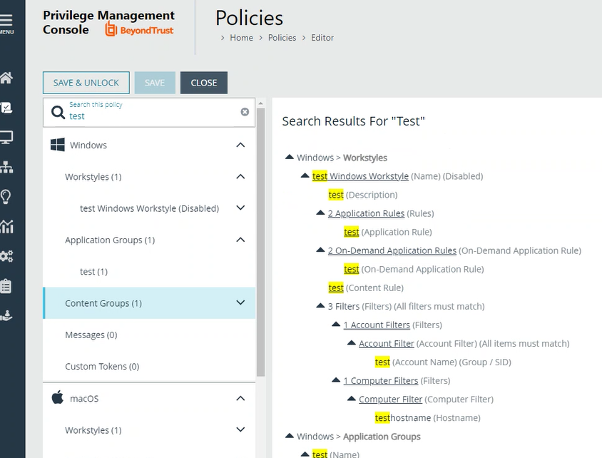 Search policy configuration in Endpoint Privilege Management for Windows and Mac
