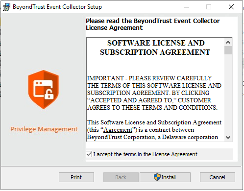 BeyondTrust Event Collector Setup: Software License and Subscription Agreement