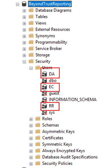 PMR database users listed in SQL Server Management Studio