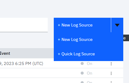 Quick Log Source menu in IBM QRadar in a PM Cloud integration 