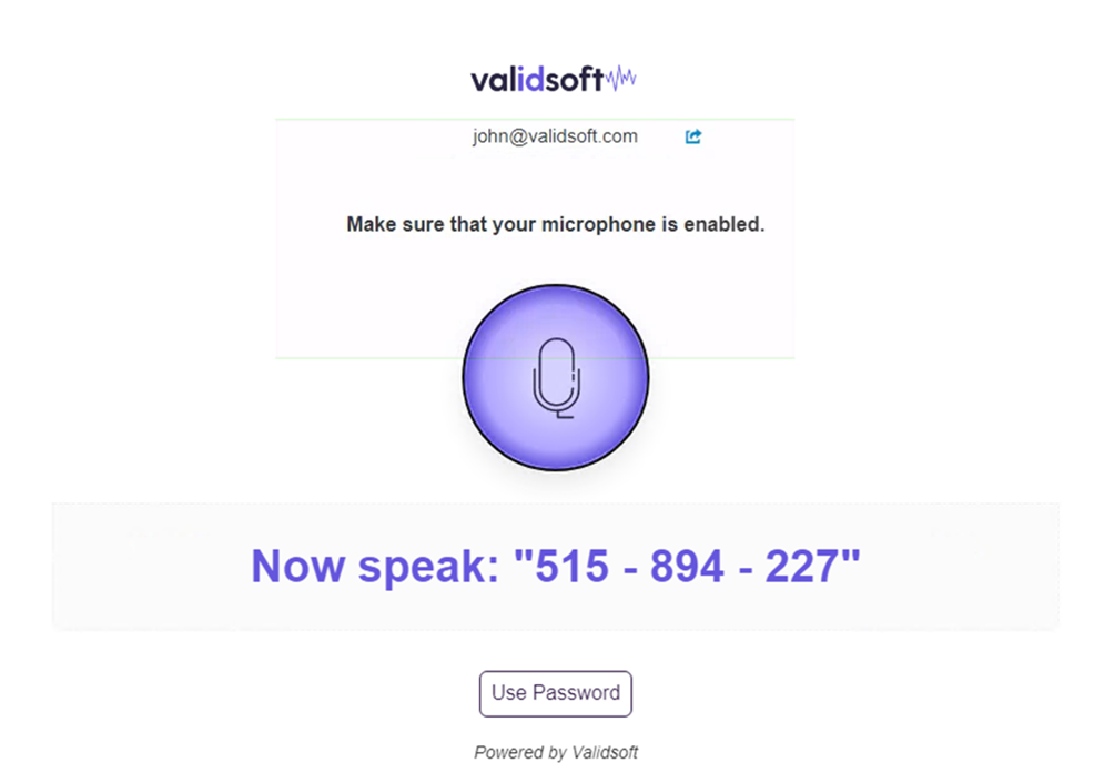 Authentication window for ValidSoft in PM Cloud integration.