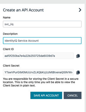 Create an API account for IdentityIQ for PM Cloud integration.