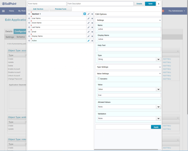Settings for the active attribute in IdentityIQ for PM Cloud integration.
