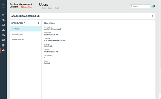 New user details in PM Cloud for IdentityIQ integration.