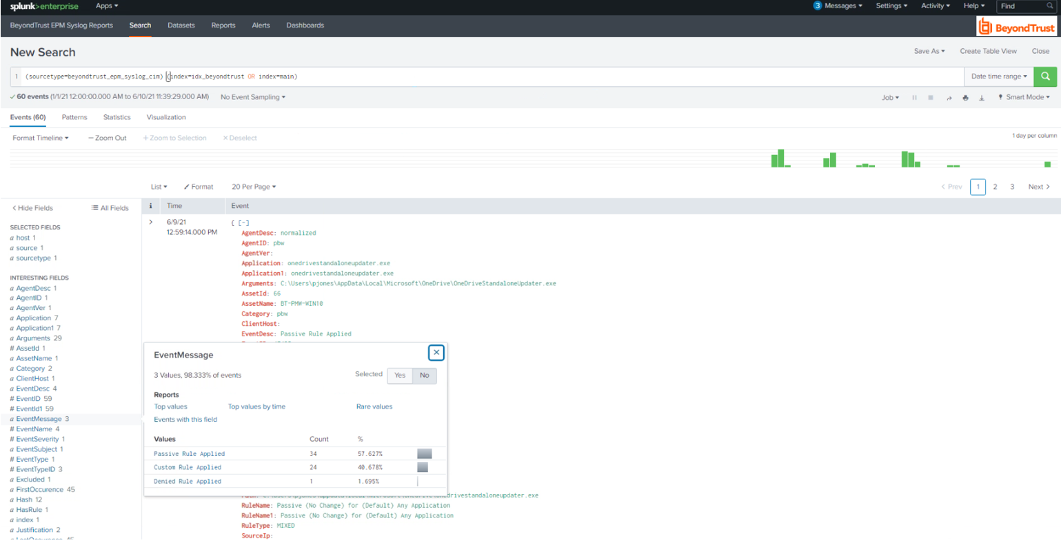 Search Endpoint Privilege Management events in Splunk