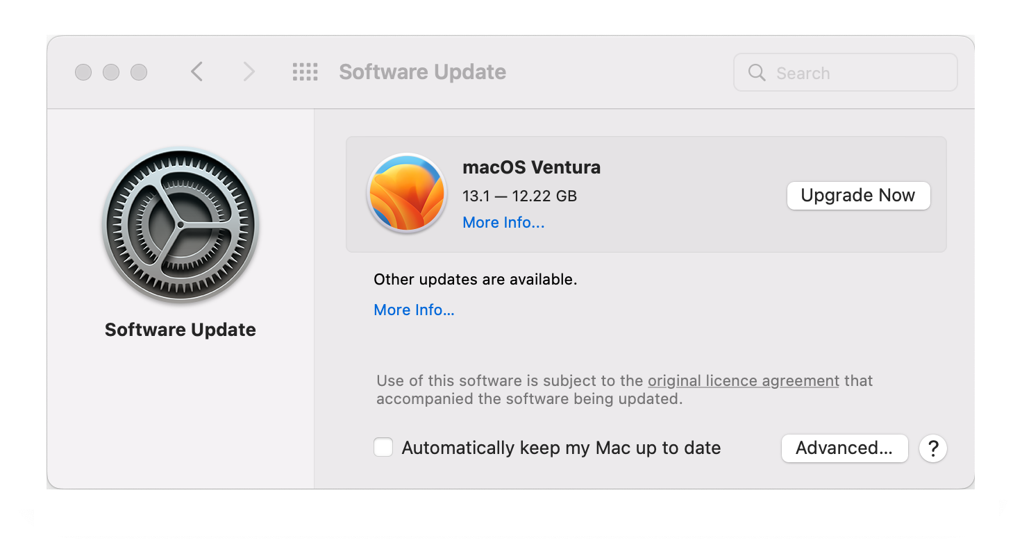 Software update dialog box in Apple