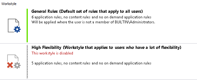 The General Rules Workstyle is enabled and the High Flexibility Workstyle is disabled in this example.