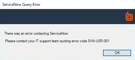 An error message with error code for ServiceNow and Privilege Management integration