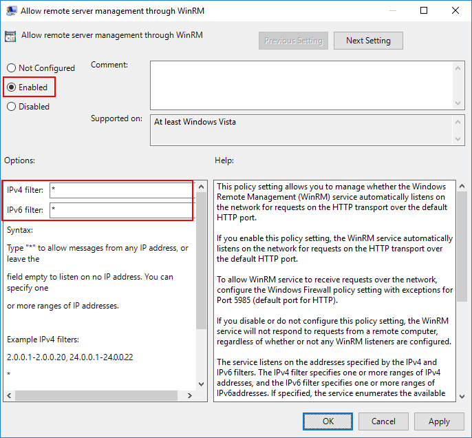 Turn on GPO: Allow remote server management through WinRM