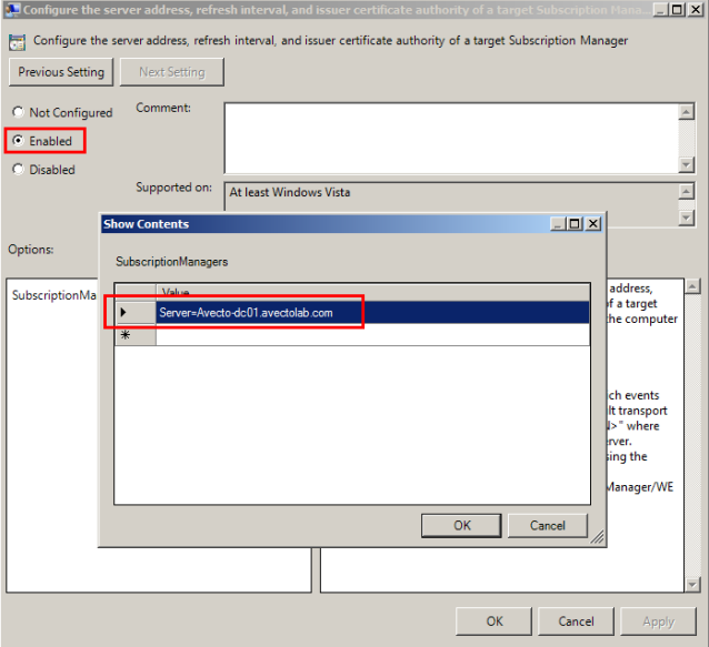 Add the server address in the Group Policy Management Editor for the group policy.