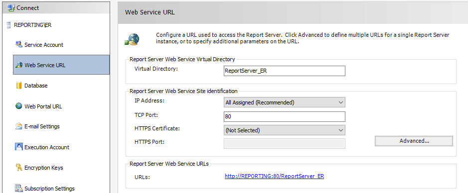 SQL Server Reporting Services. Enter the report server URL for Endpoint Privilege Management Reporting.