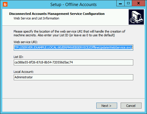 Disconnected Accounts Management Service Configuration - Web Service and List Information