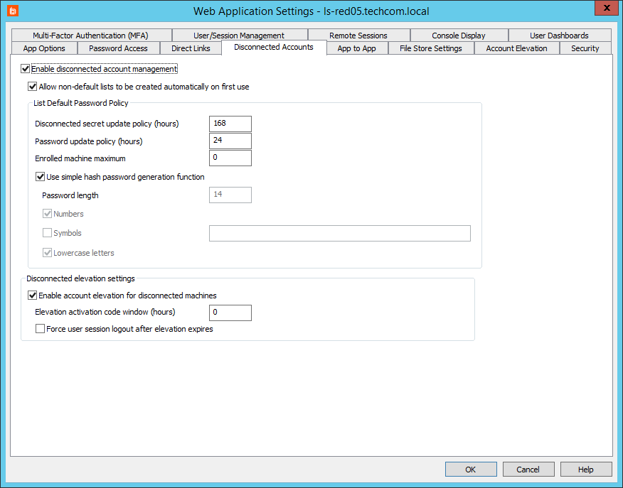 Web Application Settings - Disconnected Accounts