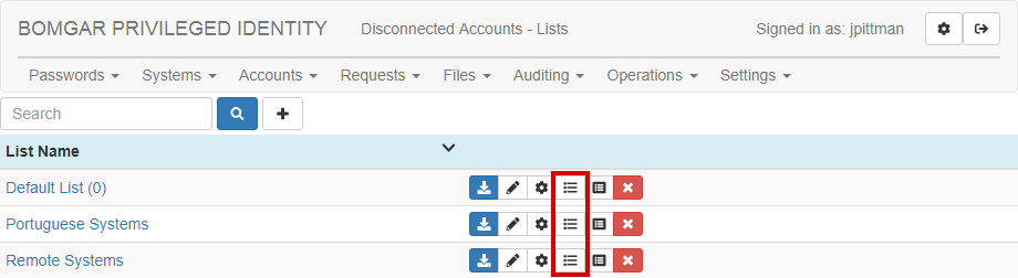 Web App Disconnected Account List Permissions Button