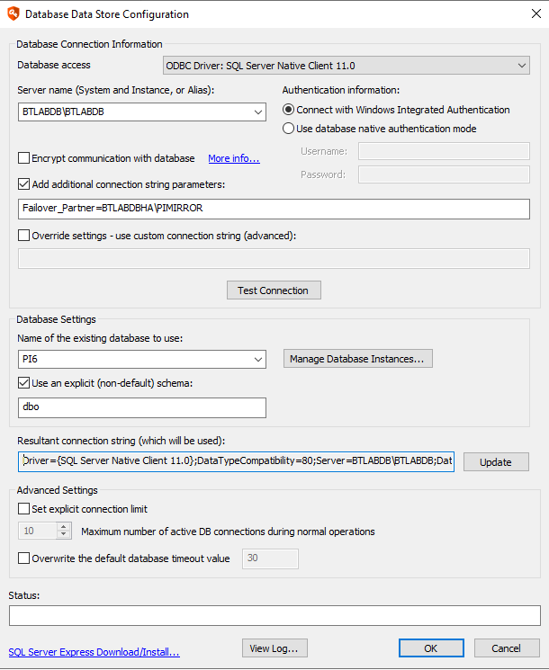 Database Data Store Configuration: Mirrored Databases
