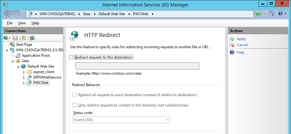 IIS Manager - Clear HTTP Redirect Settings