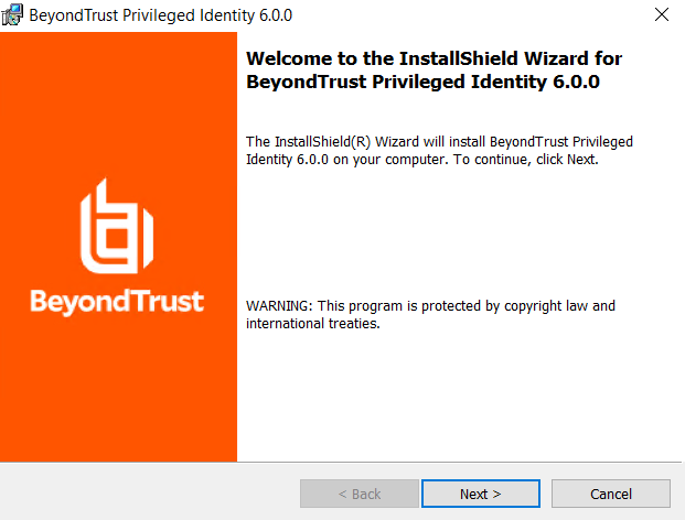 Privileged Identity Installer Welcome Screen
