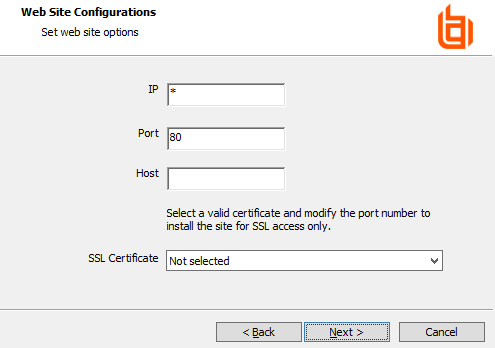 Privileged Identity Web Service Installer - Web Site Configuration