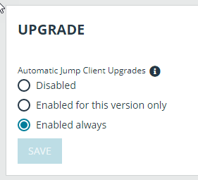 Jump Client Automatic Upgrade settings.