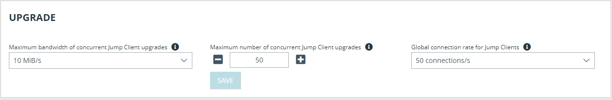 Jump Client On-Premises Upgrade settings.