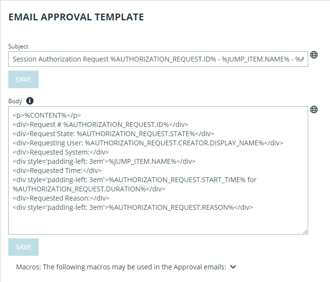 Screenshot of Email Approval Template