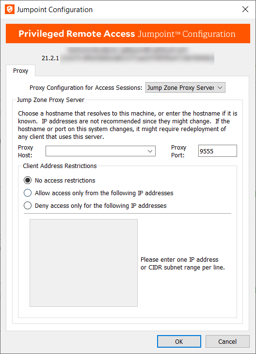 Options for configuring a Windows Jumpoint as a Proxy Server.