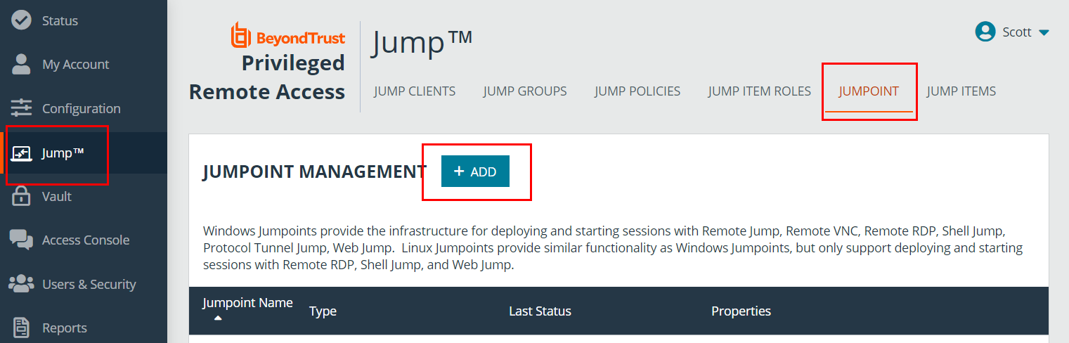 Buttons to select Jump, Jumpoint, and Jumpoint Management - Add