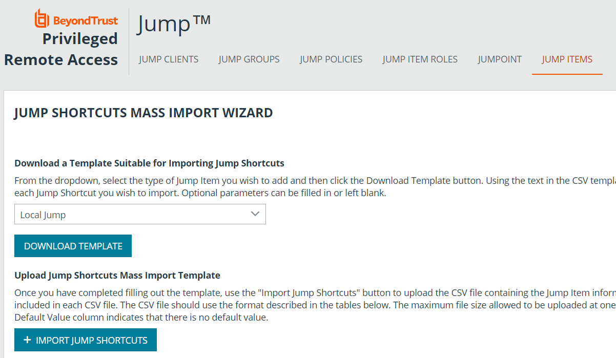 Jump Shortcuts Mass Import Wizard