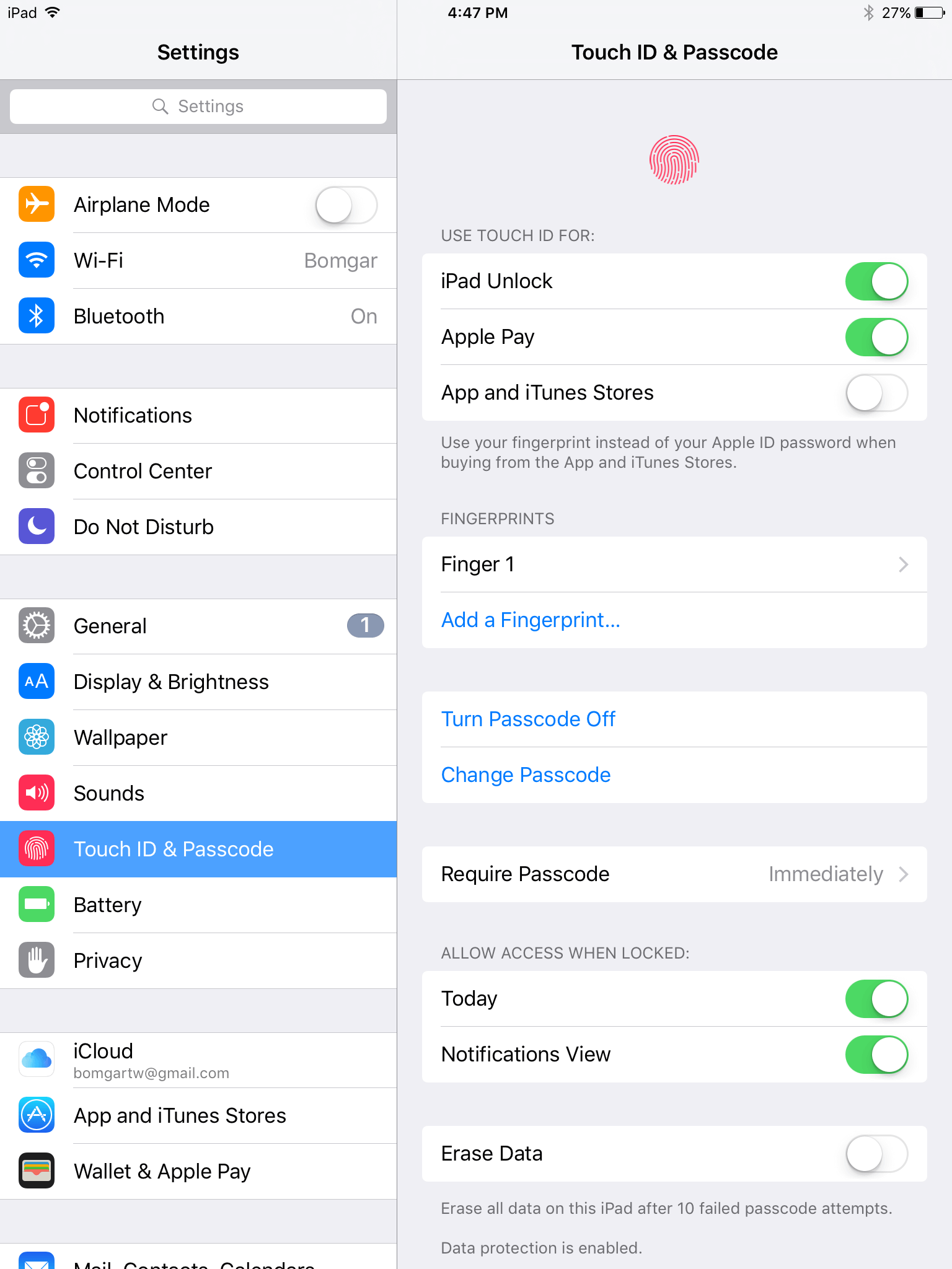 Touch ID Apple Device Settings