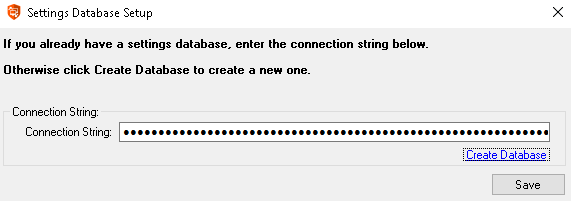 Settings Database Setup - Connection String
