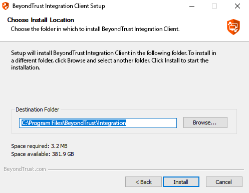BeyondTrust Integration Client Setup - Destination Folder