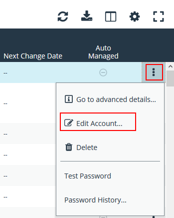 Screenshot of the Edit Account option for a Managed Account in BeyondInsight