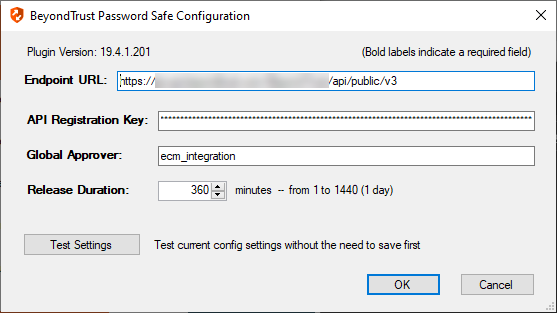 Screenshot BeyondTrust Password Safe Configuration Test Settings